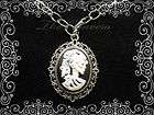 Antique silver zombie gothic skull lolita cameo/cabochon necklace 