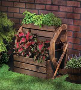 Wagon Wheel Double Tier Planter Fir Wood Country new  