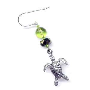  Green Glass Sea Turtle Charm Sterling Silver Earrings Galapagos 