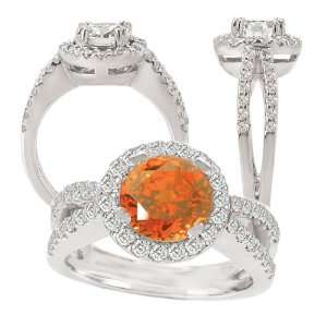 18k gold 7.5mm round Chatham padparadscha color #3 engagement ring 