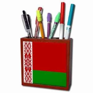  Belarus Flag Mahogany Wood Pencil Holder