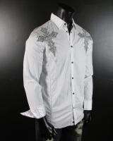 Mens ROAR WOVEN Button up shirt WORTH in WHITE with STONES  