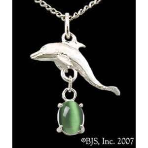  Dolphin Gemstone Necklace, Sterling Silver, Green set 