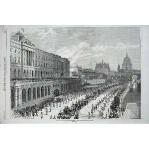   1870 Thames Embankment Waterloo Bridge London Soldiers