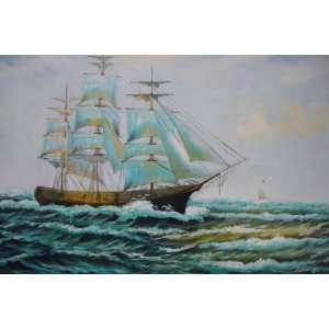   : 24X36Seascape Oil Painting Caribbean Sailing Boat Home & Kitchen