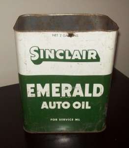 Antique Sinclair Emerald Auto Oil, 2 gallon, rectangular, green 