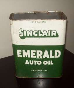 Antique Sinclair Emerald Auto Oil, 2 gallon, rectangular, green 