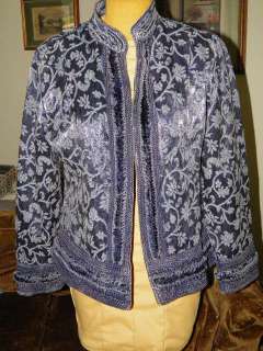 COLDWATER CREEK M Blue Shiny Jacquard jacket Blazer  