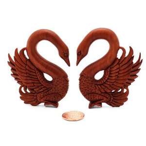 00G 10MM Swan Hand Carved Wood Ear Gauge Plug Wings Seraphim Organic 