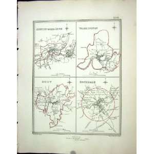   Antique Map C1850 Ashton Lyne Warrington Bury Rochdale