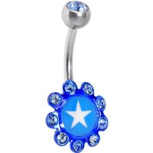  Solar Blue Gem Star Logo Flower Belly Ring: Jewelry