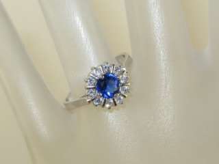 Estate .75ctw Blue & White Sapphire 925 Sterling Silver Ring 3g   Size 
