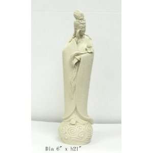  Hand made Ceramic Off White Kwan Yin Lotus Statue