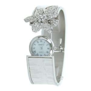   Ladies Swarovski Stone Rose Bracelet White Strap Watch
