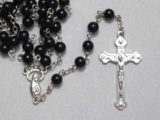 Black beads Chain Rosary Cross Necklace  