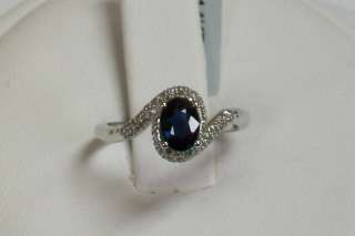   New! 14K White Gold Natural Blue Sapphire and Diamond Pave Swirl Ring