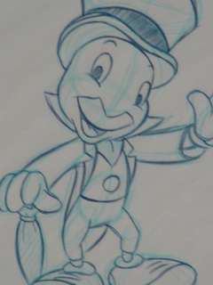 Jiminy Cricket Voice Signed Blue Border Pre Anim Art  