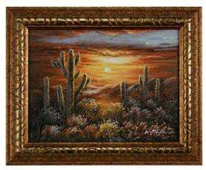 Sunset Desert Landscape Cactus Art FRAMED OIL PAINTING  