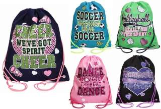 NWT Justice Girls Lightweight Sports Theme Drawstring Backpack Back 