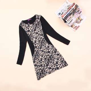 Black Leopard Long Sleeve Plus Size Dresses Women wears  