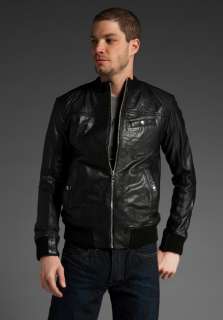 STAR Raw Correct Line Leather Bomber in Black  