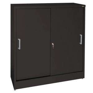   36 in. W x 18 in. D x 42 in. H Black Sliding Door Storage Cabinet