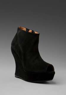 JEFFREY CAMPBELL Tick Open Toe Wedge in Black Suede at Revolve 