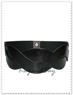 B021 Black Lady Waist Wide Undee Leather Elastic Belt  