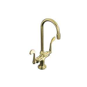   Single Hole 2 Handle High Arc Bar Faucet in Vibrant Polished Brass