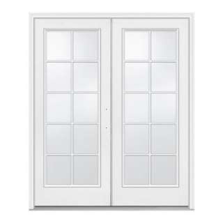 60 in. x 80 in. White Left Hand Inswing French 10 Lite Patio Door with 