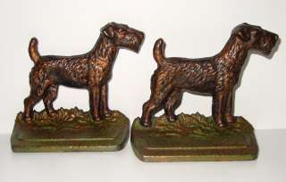 Beautiful Cast Iron Hubley Airedale Terrier Dog Bookends  