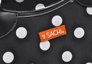   SACHI Fashion Small Insulated Lunch Bag Tote Black White Dot  