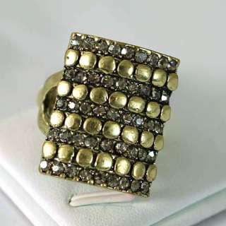r7848 Size 8 Retro Square Copper Diamante CZ Band Button Ring Fashion 