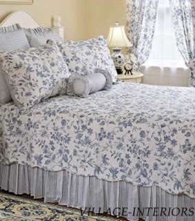 SALE BRIGHTON FRENCH COUNTRY BLUE & WHITE TOILE TWIN QUILT SET 100% 