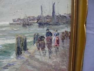 Bild Öl Gemälde P. Stöver Schiff am Hafenkai signiert  