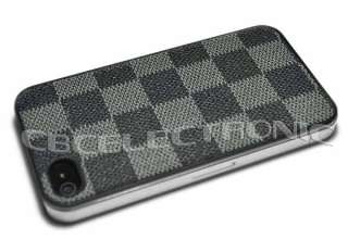 New Black Gray Grid PU Leather bumper hard Case back Cover for iPhone 