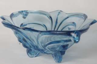 blaue Art Deco Pressglasschale Schale Glas  