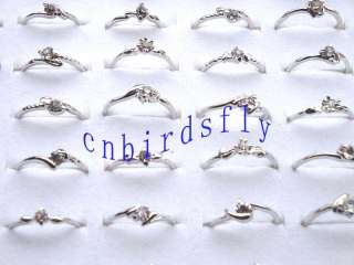 Wholesale jewelry lots mixed 100pcs white CZ crystal silver tone rings 