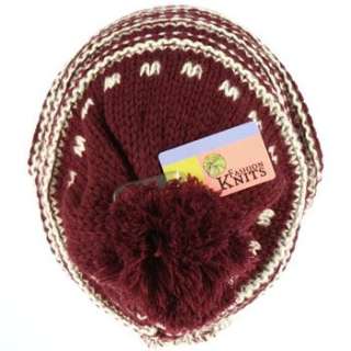 Winter Slouchy Knit Long Beanie Pompom Ski Hat Wine  