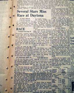 NAT KING COLE Death & Daytona 500 Nascar 1965 Newspaper  