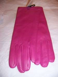 Hot Pink 100% cashmere lined Leather Gloves,  