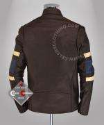 Men 3 Wolverine Brown Leather Jacket with Stripes  