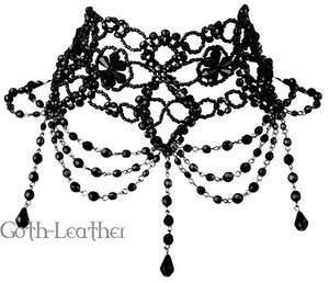 Women Black Beaded Victorian Flower Necklace Punk Goth  