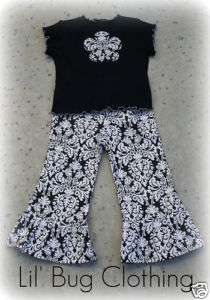 Custom Boutique Damask Black White Pant Tee Set Outfit  