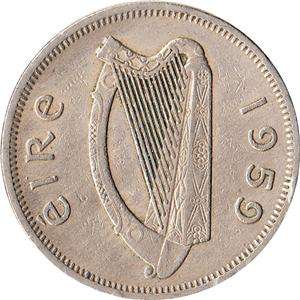 1959 Ireland 1 Florin Coin Salmon KM#15a  
