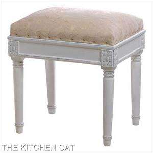 Shabby french country vanity stool chic floral padded chair white wood 