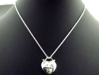 SILVER MULTI CRYSTAL HEART LOCK PENDANT CHARM NECKLACE  