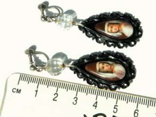 ANTIQUE C1800S WHITBY JET & MINATURE CAMEO EARRINGS  