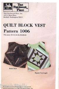 That Patchwork Place quilted star vest pattern sz S L  