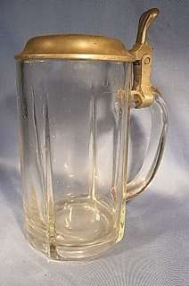 USED GLASS BEER STEIN LIDDED ANTIQUE GERMAN 1930 TK6  